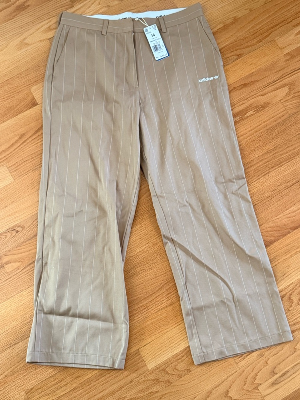 adidas Tan Pinstripe Wide-Leg Pants